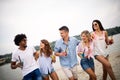 Group of friends having fun on the beach. Summer holidays, vacation and people concept. Royalty Free Stock Photo