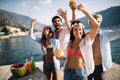 Summer, vacation, party, people concept. Group of friends having fun and party on the beach. Royalty Free Stock Photo