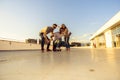 Group of friends having fun while riding skaterboard Royalty Free Stock Photo