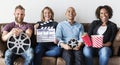 Group of friends having a great time together watching movies Royalty Free Stock Photo