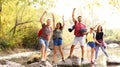 Group of friends hiking. Camping vacation Royalty Free Stock Photo