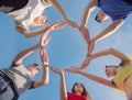 A group of friends makes a circle from the palms of their hands Royalty Free Stock Photo