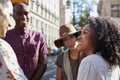 Group Of Friends Meeting On Urban Street In New York City