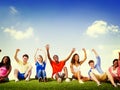 Group Friends Outdoors Celebration Winning Concept Royalty Free Stock Photo