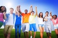 Group Friends Outdoors Celebration Winning Victory Fun Concept Royalty Free Stock Photo