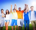 Group Friends Outdoors Celebration Winning Victory Fun Concept