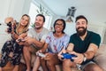 Group of friends play video games