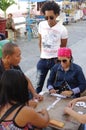 Group of friends playing domino