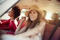 Group Of Friends Relaxing In Car During Road Trip Royalty Free Stock Photo