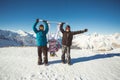 Group friends snowboarders have fun on the slope Royalty Free Stock Photo