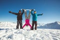 Group friends snowboarders have fun on the slope Royalty Free Stock Photo