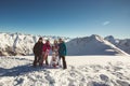 Group friends snowboarders have fun on the slope Royalty Free Stock Photo