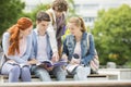 Group of friends studying together at university campus Royalty Free Stock Photo