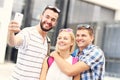 Group of friends taking a picture in the college Royalty Free Stock Photo