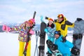 Group of friends taking selfie at mountain resort. Winter Royalty Free Stock Photo