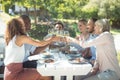 Group of friends toasting glasses of wine in a restaurant Royalty Free Stock Photo