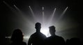 Group of friends under stage lights during a show at sonar festival in barcelona