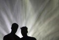 Group of friends under stage lights during a show at sonar festival in barcelona