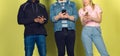 Group of friends using mobile smartphones. Teenagers addiction to new technology trends. Close up. Royalty Free Stock Photo