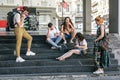 Group of friends using smartphones. Emotional isolation and technology depresion Royalty Free Stock Photo