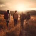 Group of friends walking with backpacks Royalty Free Stock Photo