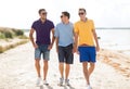 Group of friends walking on the beach Royalty Free Stock Photo