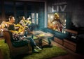 Group of friends watching TV, american football championship Royalty Free Stock Photo