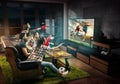 Group of friends watching TV, football match, sport together Royalty Free Stock Photo