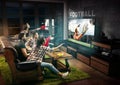 Group of friends watching TV, sport concept, leisure activity Royalty Free Stock Photo