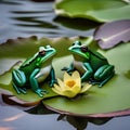 A group of frogs gathered around a lily pad, singing and croaking a New Years Eve tune2