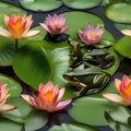 A group of frogs gathered around a lily pad, singing and croaking a New Years Eve tune3