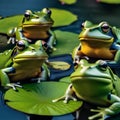 A group of frogs gathered around a lily pad, singing and croaking a New Years Eve tune1