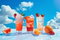 Group of Fruit Drinks on Table Royalty Free Stock Photo