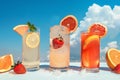 Group of Fruit Drinks on Table Royalty Free Stock Photo