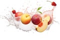 A group of fruit is splashing into the water. Digital image. Splash on white background Royalty Free Stock Photo