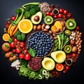 A group of fruits and vegetables arranged in a circle Royalty Free Stock Photo