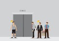 Group of Frustrated People Waiting at Elevator Lobby Cartoon Vector Illustration Royalty Free Stock Photo