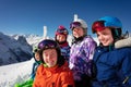 Group fun portrait of children in sport ski outfit Royalty Free Stock Photo