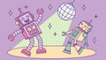 A group of fun robots dancing together under a sparkling disco ball, vector design Generative AI Royalty Free Stock Photo