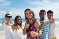 Group of funny international tourists at beach Royalty Free Stock Photo