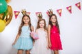 Group of funny kids celebrate birthday party together