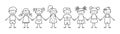 Group of funny kids holding hands. Friendship concept. Happy cute doodle children. Isolated vector illustration Royalty Free Stock Photo