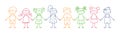 Group of funny kids holding hands. Friendship concept. Happy cute doodle children. Isolated vector illustration Royalty Free Stock Photo