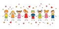 Group of funny kids holding hands. Friendship concept. Happy cute doodle children. Isolated vector illustration Royalty Free Stock Photo