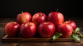 Group of Gala Apple on wooden board background, Fruits concept. Generative AI