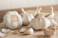 Group of garlic chopping board in kitchen room.Food and ingredient