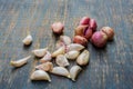 Group of garlic and red onion Royalty Free Stock Photo