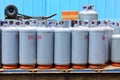 Group of gas cylinders on the truck to be distributed and delivery in local area