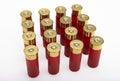 12-gauge shotgun bullet shells on white background Royalty Free Stock Photo