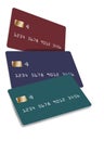 A group of generic, mock, credit cards or debit cards are seen isolated on a white background Royalty Free Stock Photo